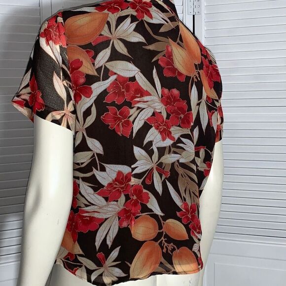 Vintage 90’s Semi Sheer Double Layered Brown Floral Button Down Blouse 14P - Picture 9 of 14